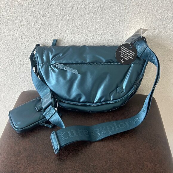 Samantha Brown Handbags - Samantha Brown To-Go Half Moon Travel Sling with Mini Pocket BLUE METALLIC nwt